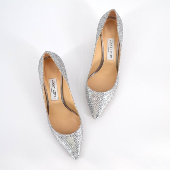 Jimmy Choo Romy Kitten Heel Pumps Pointed Toe Silver Metallic Women's 39.5 US 9 - Picture 2 of 13
